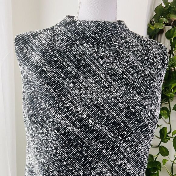 Banana Republic Black & Whtie Soft Tweed Structured High Neck Dress - Size 10P - Picture 2 of 6